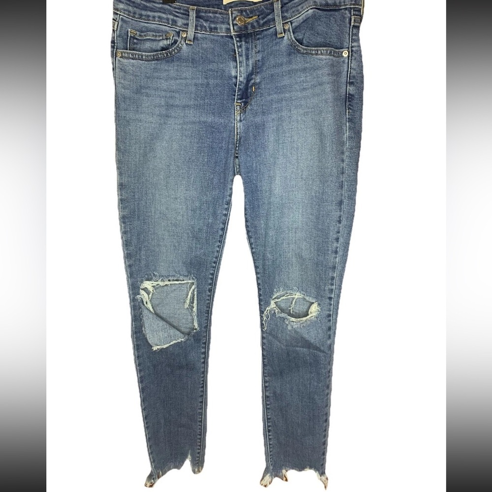 Levi's 711 Skinny Distressed Jeans W/ Frayed Hem